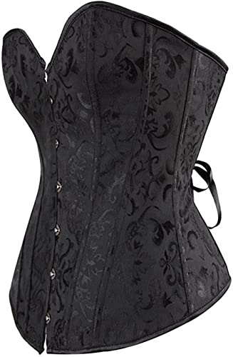 Jutrisujo Schwarzes Korsett Damen Corsage Vollbrust Corset Black Bustier Top Elegant Vintage Gothic Bluse 3XL von Jutrisujo