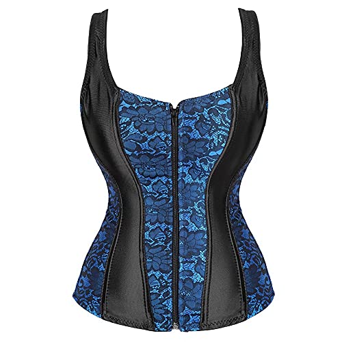 Jutrisujo Corset Bustier Korsett Damen Top Vollbrust Corsagen Mit Strapse Reissverschluss Frauen Blau M von Jutrisujo