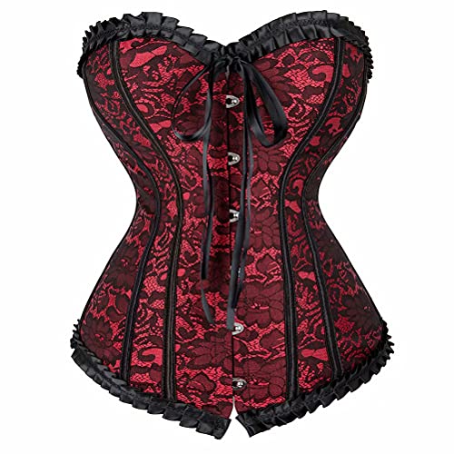 Jutrisujo Korsett Damen Corset Bustier Korsage Spitze Braut Wäsche Schnürt Sich Oben Satin Rot S von Jutrisujo