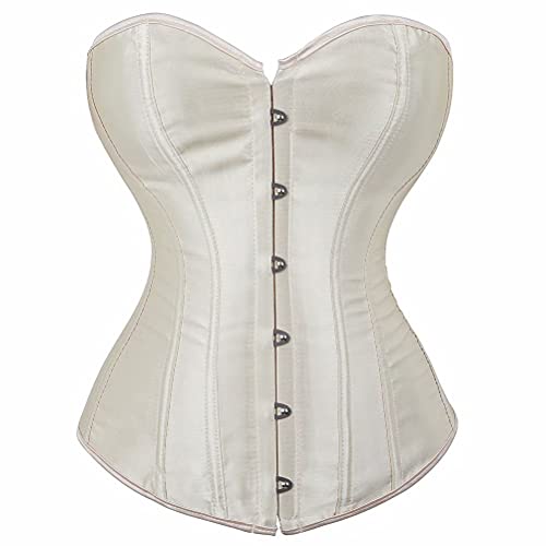 Jutrisujo Korsett Damen Corset Corsage Vollbrust Top Korsage Satin Burlesque Renaissance Aprikose Cremefarbe 2XL von Jutrisujo