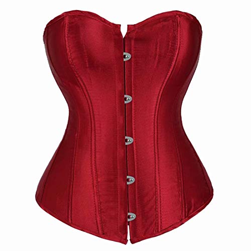 Jutrisujo Korsett Damen Corset Corsage Vollbrust Top Korsage Satin Burlesque Vintage Weißrot XL von Jutrisujo