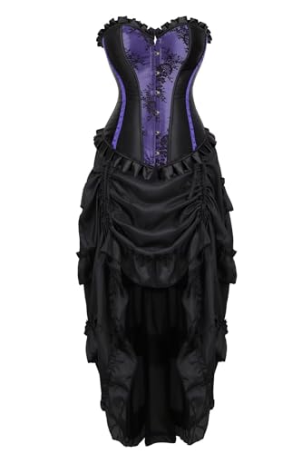 Jutrisujo Korsett Damen Kleid Corsage Corset Dress Korsettkleid Korsage Schnüren Gothic Reizwäsche Vintage Große Größen Burlesque Lila 2XL von Jutrisujo