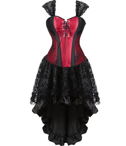 Jutrisujo Korsett Damen Kleid Corsage Gothic Korsage Reißverschluss Schnüren Reizwäsche Große Größen Burlesque Halloween Weinrot 2XL von Jutrisujo