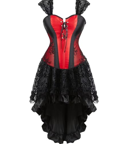 Jutrisujo Korsett Damen Kleid Corsage Top Gothic Red Corset Reißverschluss Schnüren Reizwäsche Große Größen Burlesque Halloween Rot 7XL von Jutrisujo