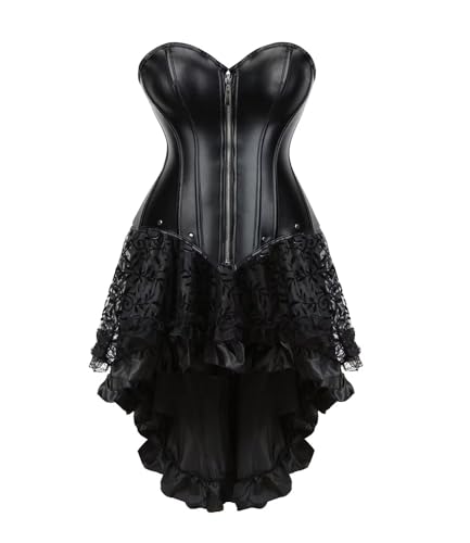 Jutrisujo Korsett Damen Kleid Leder Corsage Top Leather Corset Dress Oberteil Reißverschluss Halloween Piraten Schwarzes 5XL von Jutrisujo