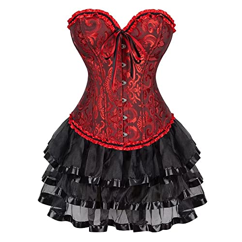 Jutrisujo Korsett Damen Kleid Rock Tutu Corset Dress Bustier Corsagen Burlesque Gothic Frauen Halloween Schwarz Rot M von Jutrisujo