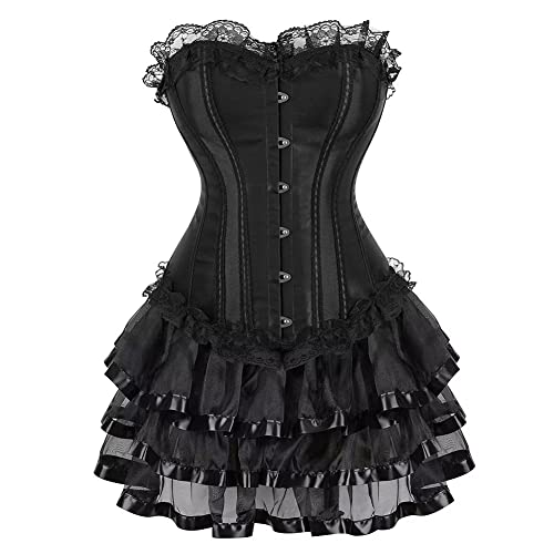 Jutrisujo Korsett Damen Kleider Rock Corsage Bustier Corset Dress Skirt Set Korsagenkleid schnüren Gothic Vintage Schwarz M von Jutrisujo