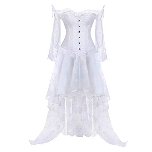 Jutrisujo Korsett Damen Korsagenkleid korsage Gothic Taille Lang Rock Hauch Bluse Kleid Elegant frauen Weiß 4XL von Jutrisujo