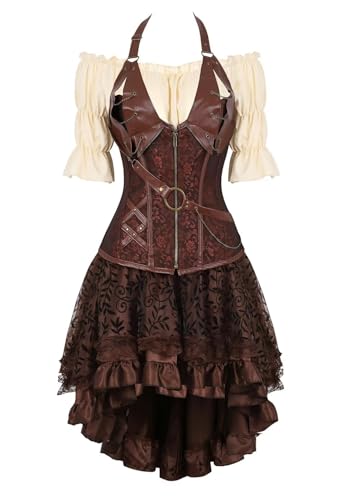 Jutrisujo Korsett Damen Piraten Steampunk Korsagenkleid Corsage Spitzenrock und Bluse Set Kostüm für Karneval Fasching Halloween Braun 2XL Jutrisujo Korsett Damen Piraten Steampunk Korsagenkleid Corsage Spitzenrock und Bluse Set Kostüm für Karneval Fasching Halloween Braun 2XL von Jutrisujo