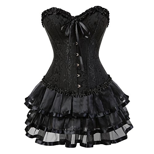 Jutrisujo Korsett Damen Rock Corset Dress Corsagenkleid Kleid Burlesque Gothic Frauen Schwarz 2XL von Jutrisujo