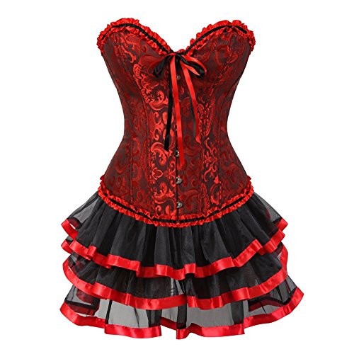 Jutrisujo Korsett Damen Rock Corset Dress Corsagenkleid Kleid Elegant Burlesque Gothic Frauen Rot 3XL von Jutrisujo