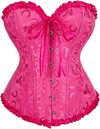 Jutrisujo Korsett Damen Top Corset Korsage Satin Corsage Bluse Vintage Burlesque Halloween Gothic Frauen Große Größe Rosenrot XL von Jutrisujo