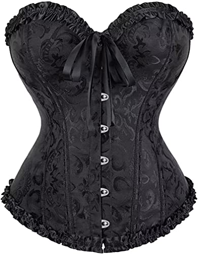 Jutrisujo Schwarzes Korsett Damen Corset Top Korsage Brokat Satin Corsage Corsagentop Vintage Burlesque Gothic übergröße 6XL von Jutrisujo