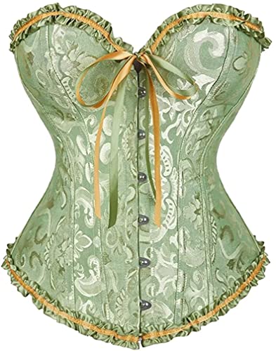 Jutrisujo Korsett Damen Top Corset Korsage Satin Corsage Corsett Vintage Burlesque Gothic Frauen Große Größe Grün M von Jutrisujo