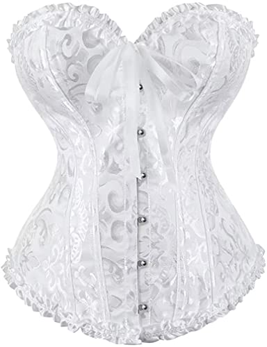 Jutrisujo Weißes Korsett Damen Top Corset Korsage Satin Corsage Oberteil Vintage Burlesque Gothic Frauen Große Größe M von Jutrisujo