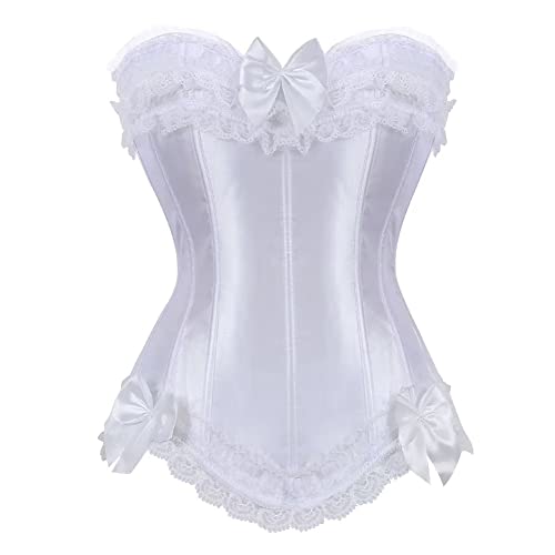 Jutrisujo Korsett Damen Top Corsette Vollbrust Corsage Weißes Corset White Schnüren Corsagentop Vintage Burlesque Gothic Frauen Große Größen 2XL von Jutrisujo