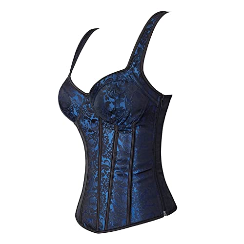Jutrisujo Korsett Damen Vollbrust Corsage Blue Corset Mit Strapse Träger Blumen Spitze Viktorianisch Halloween Günstig Blau M von Jutrisujo