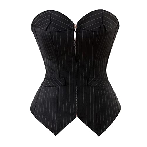 Jutrisujo Korsett Damen Top Bustier Corsage Corset Streifen Büro Gestreift Reissverschluss Vollbrust Damen Bluse Schwarz S von Jutrisujo