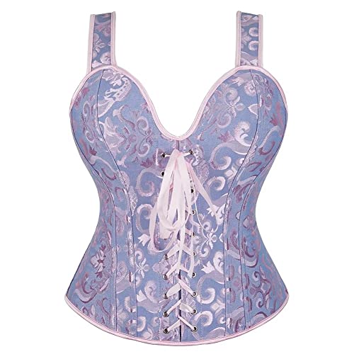 Jutrisujo Korsett Damen Top Corset Bustier Corsage Träger Strapse Reißverschluss Hosenträger Frauen Schnürt Satin Halloween Blau M von Jutrisujo