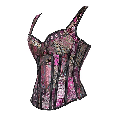 Jutrisujo Korsett Damen Top Corset Bustier Vollbrust Reissverschluss Mit Träger Retro Violett M von Jutrisujo