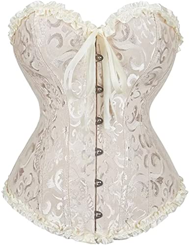 Jutrisujo Korsett Damen Top Corset Korsage Satin Corsage Bluse Schnüren Vintage Burlesque Gothic Frauen Große Größe Khaki 3XL von Jutrisujo