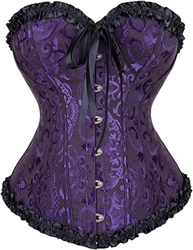 Jutrisujo Korsett Damen Top Corsett Korsage Satin Corsage Vollbrust Vintage Burlesque Halloween Gothic Frauen Große Größe Violett 4XL von Jutrisujo