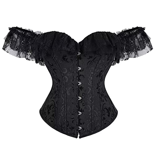 Jutrisujo Korsett Damen Top Corsage Korsage Vollbrust Spitze Lace Ärmel Weg Von Der Schulter Vintage Schwarz 3XL von Jutrisujo