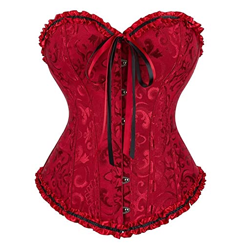 Jutrisujo Korsett Damen Top Korsage Dessous Corsett Corsage Oberteil Vollbrust Vintage Burlesque Halloween Gothic Frauen Weinrot L von Jutrisujo