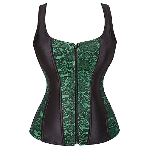 Jutrisujo Korsett Damen Top Vollbrust Corsagen Corsett Bustier Mit Strapse Reissverschluss Princess Grün 2XL von Jutrisujo