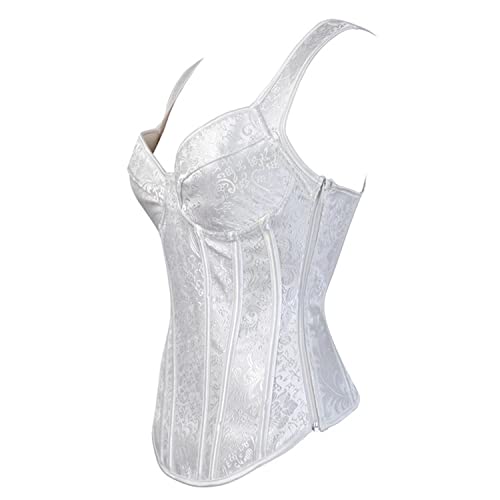 Jutrisujo Korsett Damen Vollbrust Corsage White Corset Mit Strapse Träger Blumen Spitze Viktorianisch Halloween Günstig Weißes 4XL von Jutrisujo
