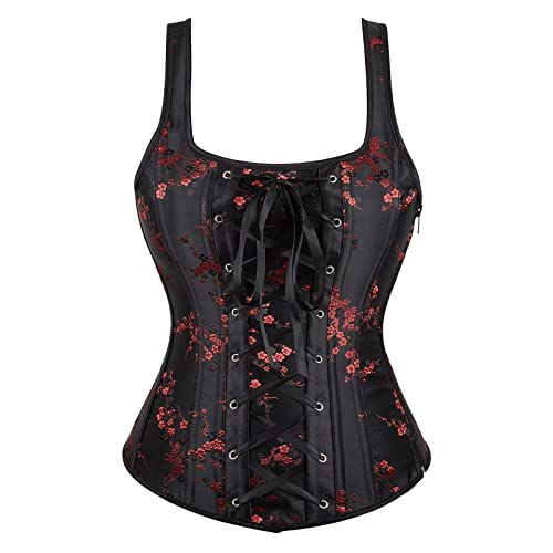 Jutrisujo Korsett Kamen Top Corsagen Vollbrust Corset Bustie Straps Reißverschluss Reizwäsche Blumen Spitze Vintage Schwarz XL von Jutrisujo