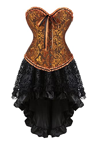 Jutrisujo Korsett Kleid Damen Corsage Reizwäsche Corset Dress Corsagenkleid Halloween Gothic Vintage Burlesque Mittelalter Gelb 6XL von Jutrisujo