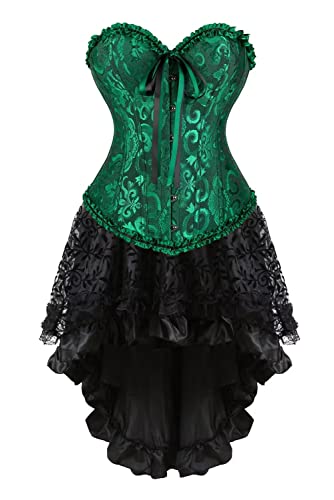 Jutrisujo Korsett Kleid Damen Corsage Reizwäsche Corset Dress Corsagenkleid Halloween Gothic Vintage Burlesque Mittelalter Grün 2XL von Jutrisujo