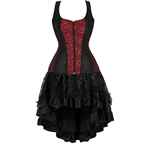 Jutrisujo Korsett Kleid Damen Corset Dress Vollbrust Corsage Korsettkleid Strapse Kostüm Rot Schwarz S von Jutrisujo