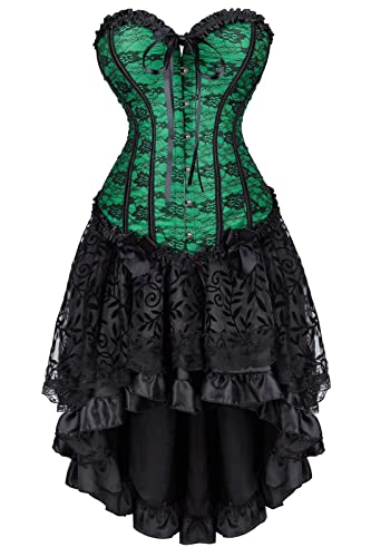 Jutrisujo Korsett Kleid Rock Damen Corset Dress Gothik Spitze Corsagenkleid Viktorianisch Rosa Grün Schwarz 2XL von Jutrisujo