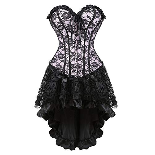 Jutrisujo Korsett Kleid Rock Damen Corset Dress Gothik Spitze Corsagenkleid Viktorianisch Rosa Schwarz L von Jutrisujo
