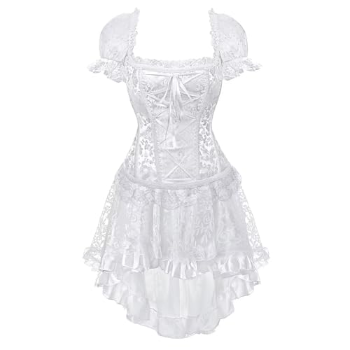 Jutrisujo Korsett Kleider Rock White Corset Dress Damen Corsagenkleid Corsagen Straps Ärmel Schnüren Elegant Vintage Brautkleid Weiß XL von Jutrisujo