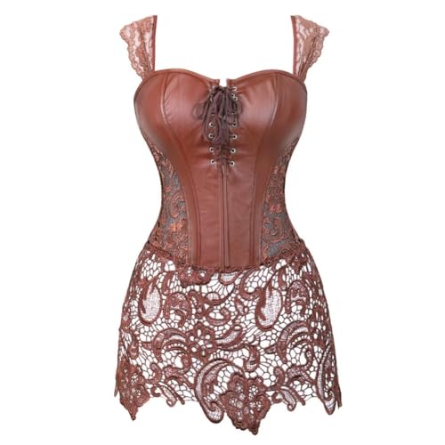 Jutrisujo Korsett Leder Damen Corsage Gothic Kunstleder Korsagenkleid Reißverschluss Schnüren Braun XL von Jutrisujo