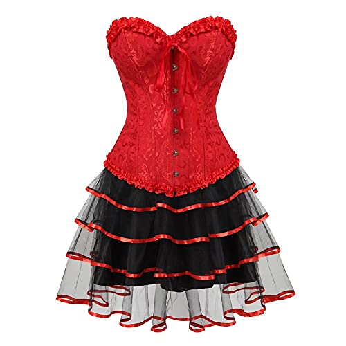 Jutrisujo Korsett Rock Corset Dress Corsagenkleid Kleid Burlesque Gothic Frauen Rot XL von Jutrisujo
