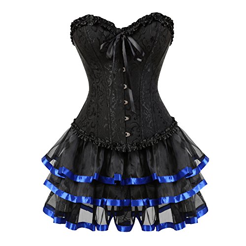 Jutrisujo Korsett Rock Corset Dress Corsagenkleid Kleid Burlesque Gothic Frauen Schwarz Blau 6XL von Jutrisujo