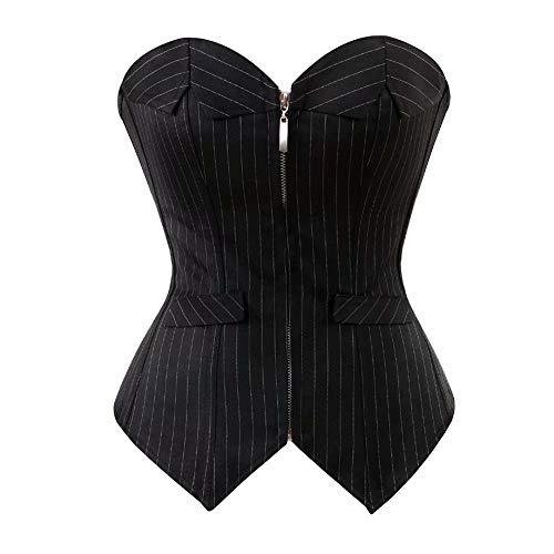 Jutrisujo Korsett Schwarz Bustier Corsage Streifen Gestreift Reissverschluss Vollbrust Damen Bluse Halloween M von Jutrisujo