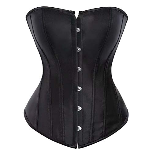 Jutrisujo Korsett Schwarz Damen Corset Corsage Korsage Vollbrust Bluse Gothic Satin Top Vintage Black XS von Jutrisujo