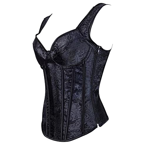 Jutrisujo Korsett Schwarz Top Corset Bustier Damen Vollbrust Corsage Mit Strapse Träger Blumen Spitze Viktorianisch Halloween Günstig 7XL von Jutrisujo