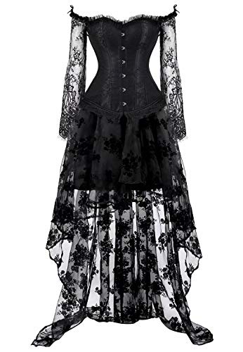 Jutrisujo Korsett Damen Korsagenkleid korsage Gothic Taille Lang Rock Hauch Bluse Kleid Elegant frauen Schwarz 4XL von Jutrisujo