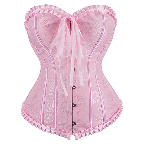 Jutrisujo Korsett Top Damen Bustier Corset Spitze Oberteil Satin Halloween Rosa S von Jutrisujo