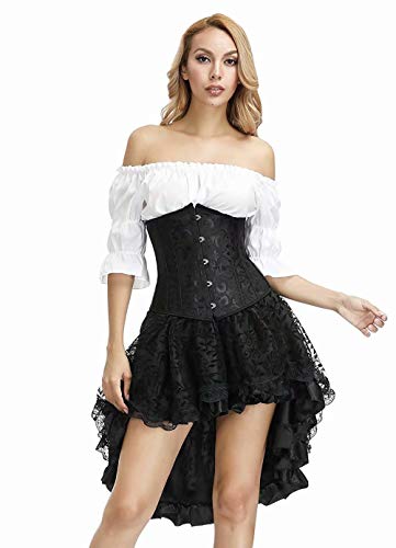 Jutrisujo Korsett Underbust Set Kostüm mit Corsagenkleid Corset Dress Corsage Spitzenrock und Bluse Karneval Fasching Halloween Schwarz S von Jutrisujo