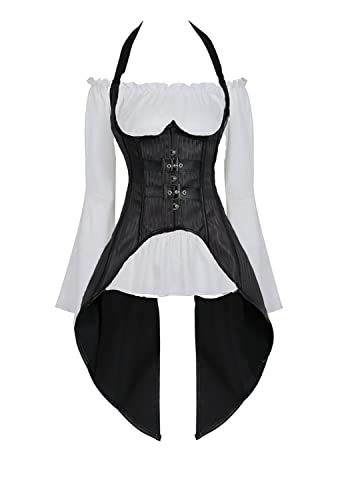 Jutrisujo Korsett Underbust Top Set Damen Steampunk Corsage Mit Träger Lang Piraten Unregelmäßig Kostüm Corset 4XL von Jutrisujo