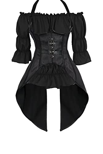 Jutrisujo Korsett Underbust Top Set Damen Steampunk Corsage Mit Träger Lang Piraten Unregelmäßig Kostüm Corset 2XL von Jutrisujo