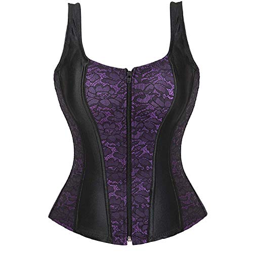Jutrisujo Korsett Vollbrust Corsagen Und Bustier Mit Strapse Reissverschluss Spitze Gothic Burlesque Top Satin Halloween Violett 4XL von Jutrisujo