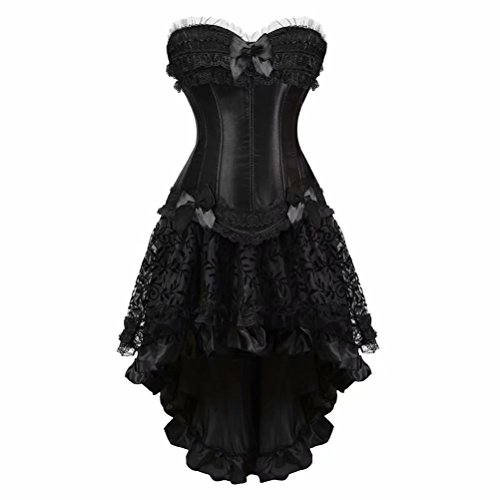 Jutrisujo Korsett corsage Bustier kleid Corsagenkleid spitze Asymmetrie Vintage mit Rock Halloween burlesque renaissance Schwarz L von Jutrisujo